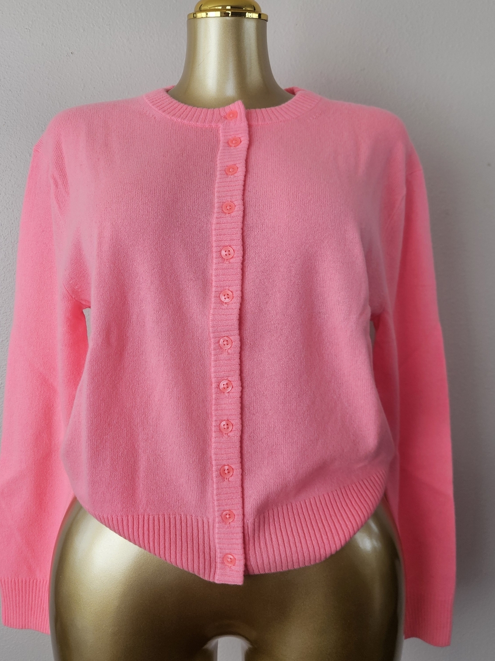 J. Crew Neon Pink Button-Front Crewneck Cardigan